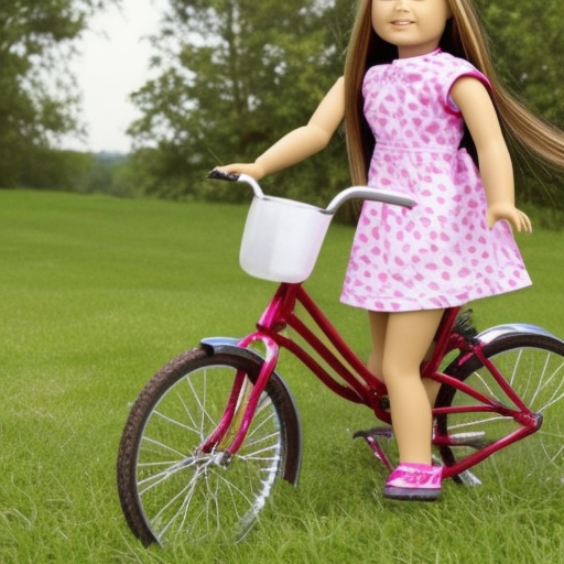 an american girl doll. With a doll and a bike
