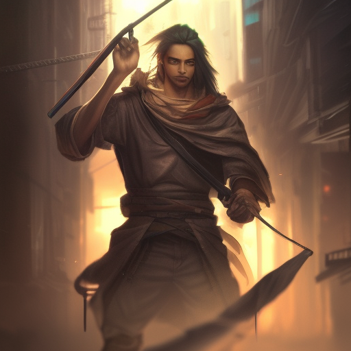 Yasuo realistic, cyberpunk photorealistic fantasy, art by , Rembrandt jakob eirich, in the style of , Ghibli Pixar, strobe, dark moonlight, post-processing cinematic complex picture fine details trending on artstation HDR intricate details highly detailed