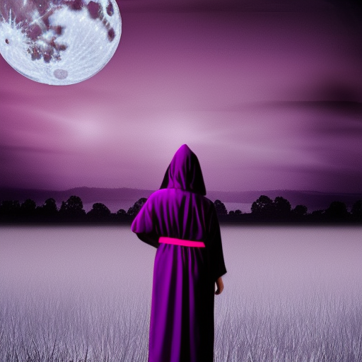 Castle Dark fantasy Aesthetic Red sky Large moon in the background Upfront Figure in a dark purple robe 
