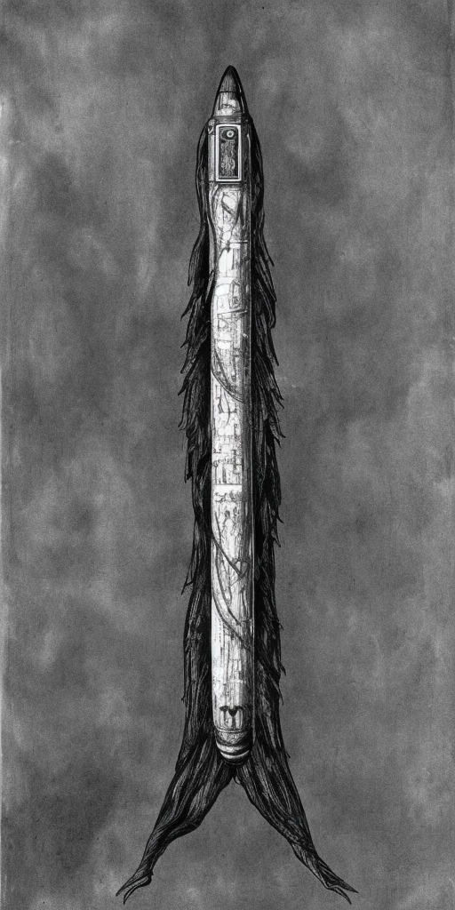 a H.R. Giger of A rocket turns into a phallus
