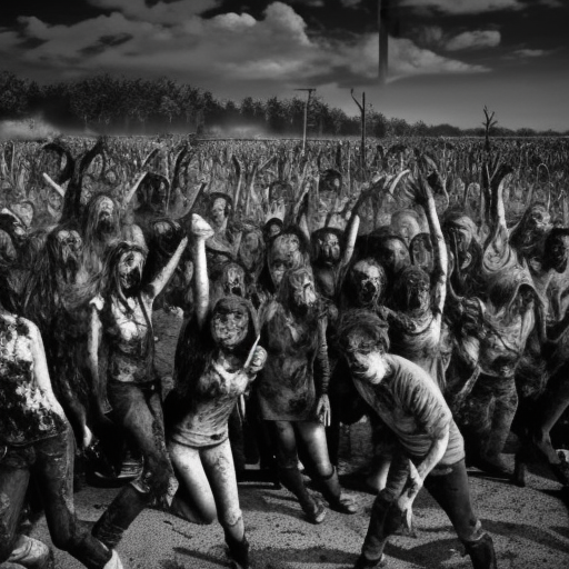 Post apocalyptic world full of zombies in black and white 
