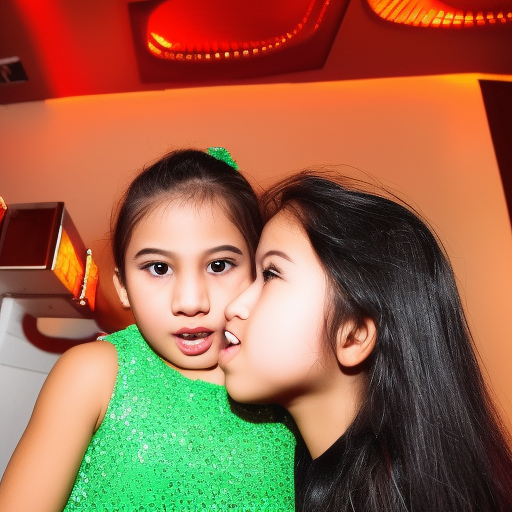 two Little actress melayu girl kissing at night club 