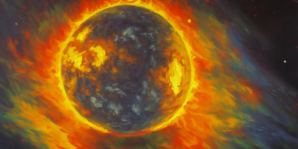 a oil painting of a burning planet