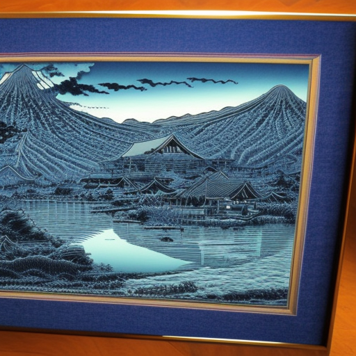 dan mumford pen blue Engraving  high quality landscape Japanese 
