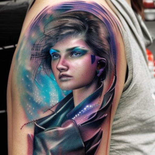 photorealism Cyberpunk Female Alley Rain Tattoo-Art