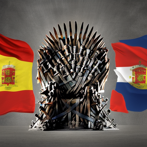 shark on iron throne with spanish flag and french flag