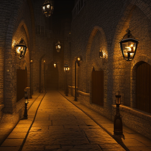 dark fantasy underground medieval city, glowing lights, hyperrealistic, 4k hd
