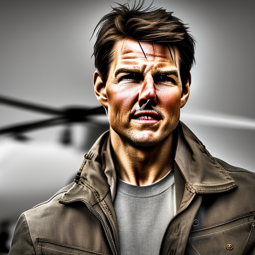 ultra-realistic portrait cinematic lighting 80mm lens, 8k, photography bokeh,tom cruise,20 year old, climbing helicopter