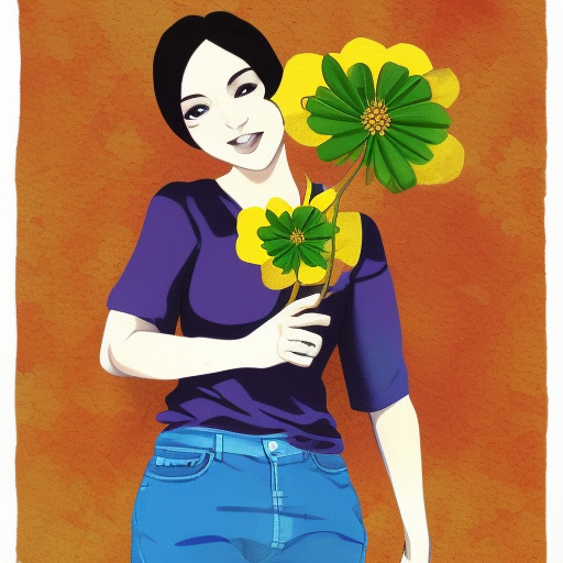 t-shirt print girl holding a golden flower 2d