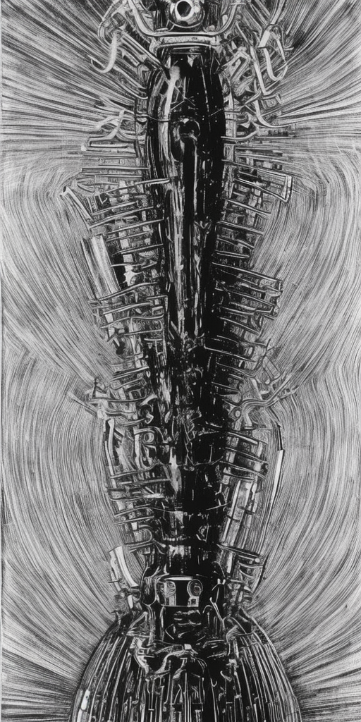 a H.R. Giger of an exploding disco rocket