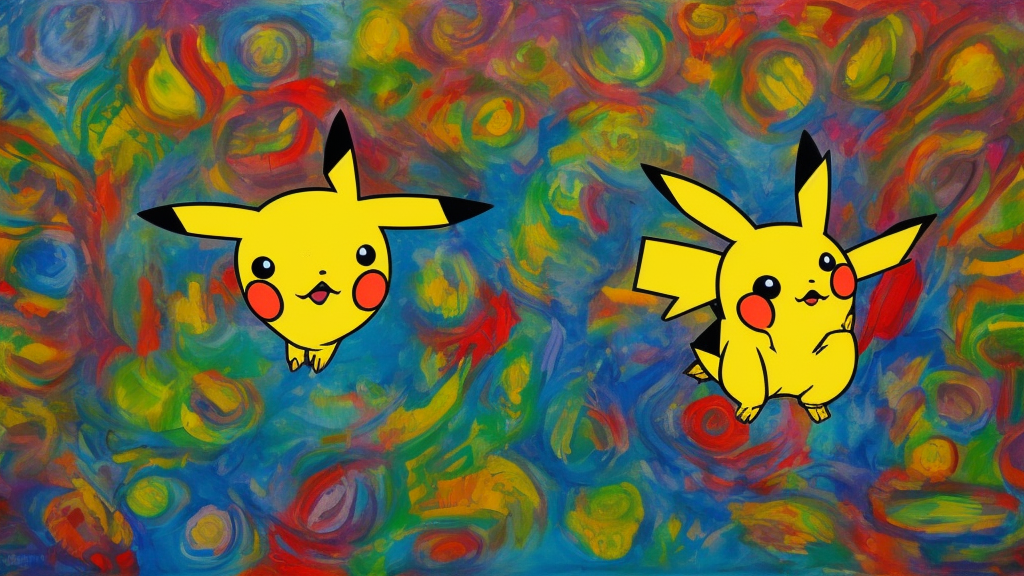 pikachu, psychedelic oil on canvas, painting, 4k with garden background