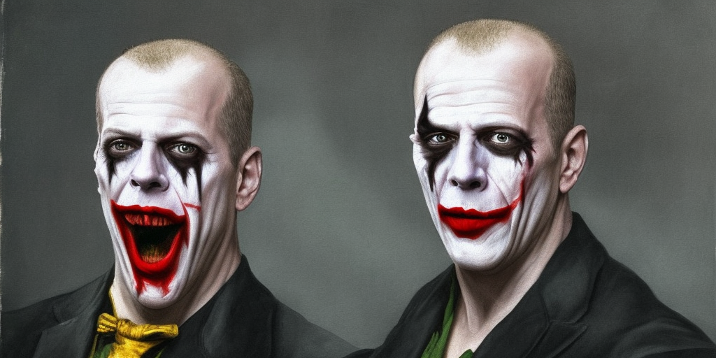 a classical painting of bruce willis as the joker