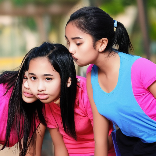 two teenage aerobic melayu girl kissing 