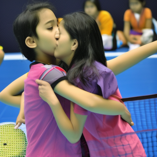 two preteens badminton melayu girl kissing in match day 