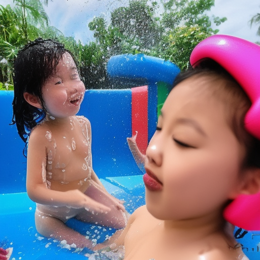 two Little melayu girl kissing in water park 