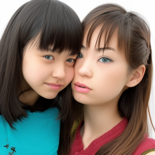 two preteens model japanese girl kissing 