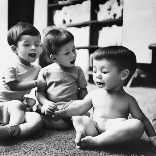 A group of toddlers playing a nursery. Boys. Playing. 1960s. cloth diapers