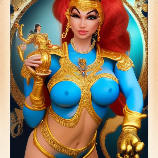 Realistic, high-quality, detailed, 8k, photorealistic, ultrarealistc, unrealistically massive breasted, Female genie with extremely revealing genie outfit escapes her golden teapot by crawling out the spout, stuning fantasy photograph, render of a beautiful and seductive female genie, beautiful photo of a fairytale, blue djinn, fantasy photography, beautiful genie girl, jinn