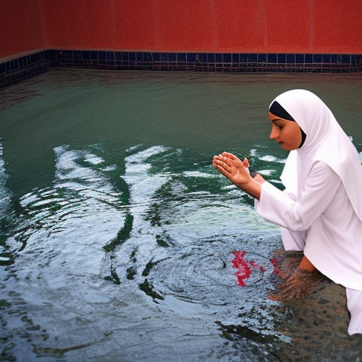 Muslim girl praying in a pool of blood