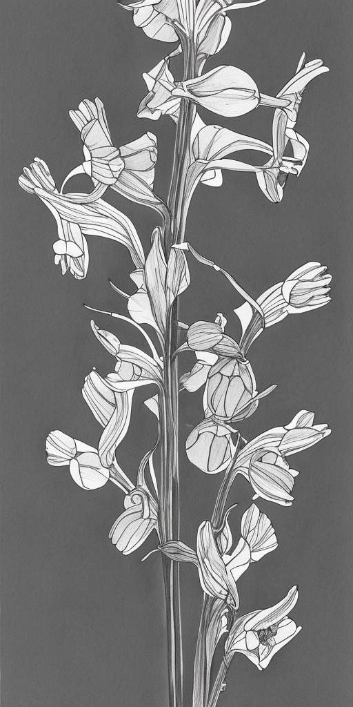 ink drawing Rocket Orchid Blossom