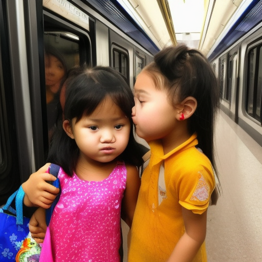 two Little idol melayu girl kissing in train 