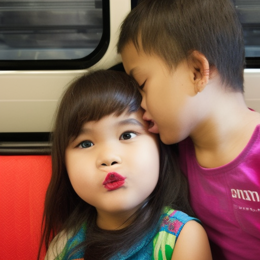 two Little melayu girl kissing in train 
