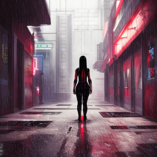 photorealism Cyberpunk Female Alley Rain 
