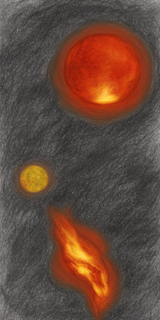 a drawing of a burning planet