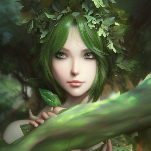 A realistic anime portrait of a handsome fat dryad with glowing green eyes and tree bark skin wearing clothes made of leaves, digital painting, by Stanley Artgerm Lau, Sakimichan, WLOP and Rossdraws, digtial painting, trending on ArtStation, SFW version