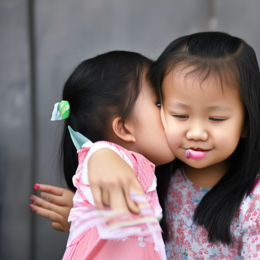 two Little malay girl kissing 