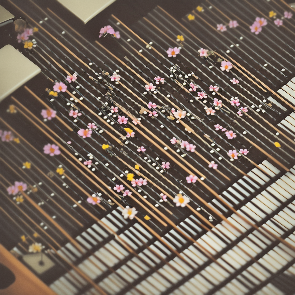 Japanese music synthesizer with embedded flowers 