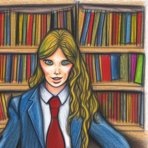 Colour pencil illustration high quality A person in the library
