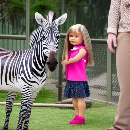 An American Girl Doll at the zoo with a zebra