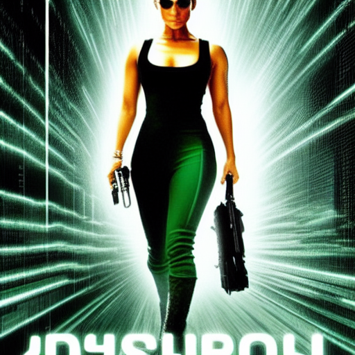 Realistic movie poster of J Lo} in the Matrix