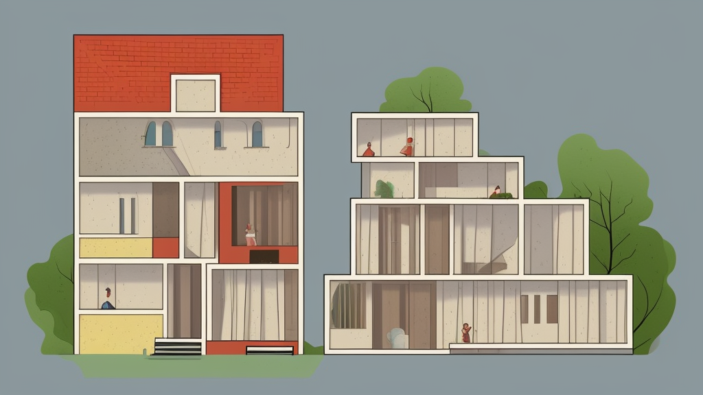 a beautiful flat 2 dimensional illustration of a cross section of a house, view from the side, a storybook illustration by muti, colorful, minimalism, featured on dribble, unique architecture, behance hd, dynamic composition