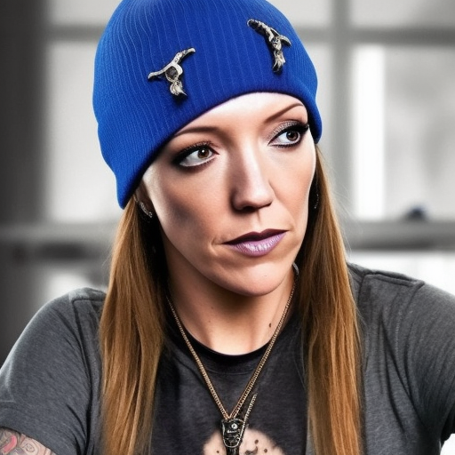 Skull shirt, Bullet necklace, black boots, short Blue hair with beanie. Katie Cassidy as Chloe Price Life Is Strange