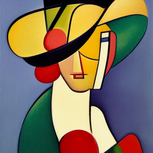 a painting of a woman wearing a hat, an art deco painting by andre lhote, behance, orphism, picasso, cubism, constructivism, technicolor