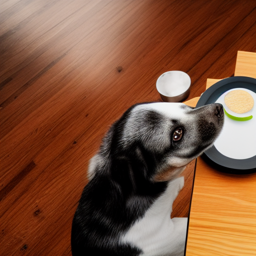 a cute dog stares longingly at dinner, photo