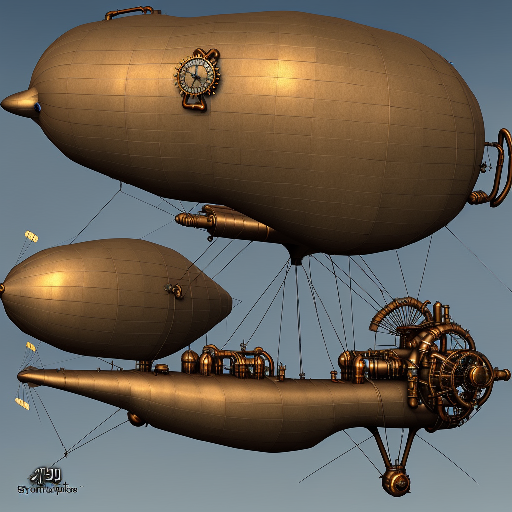 ultra-realistic, high detail,steampunk stylized, steam powered, propeller, blimp