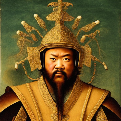 hyperdetailed renaissance painting asian large man in medieval armour