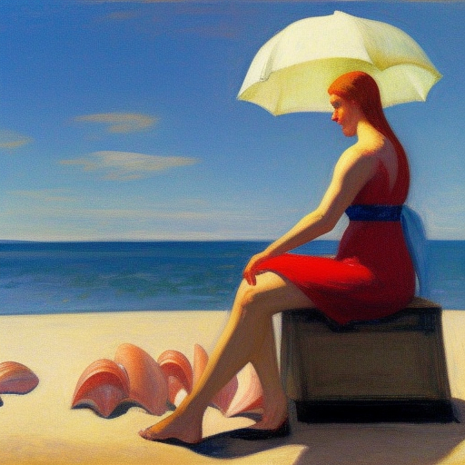 goddess at the beach, edward hopper, some shells in the sand