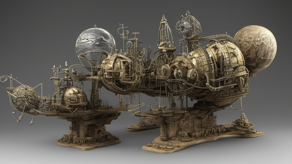 steampunk concrete figurine ballonship designed by h. r. giger, architecture, painted by moebius, jean - michel charlier, oil painting, extremely detailed faces, intricate linework, smooth, super sharp focus, colorful, high contrast, matte