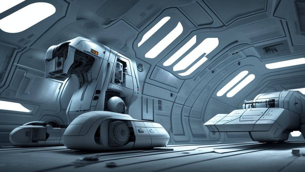 industrial maintenance shuttle vehicle, sci - fi interior, futuristic alien technology, monitors, concept artwork 8 k render octane high definition