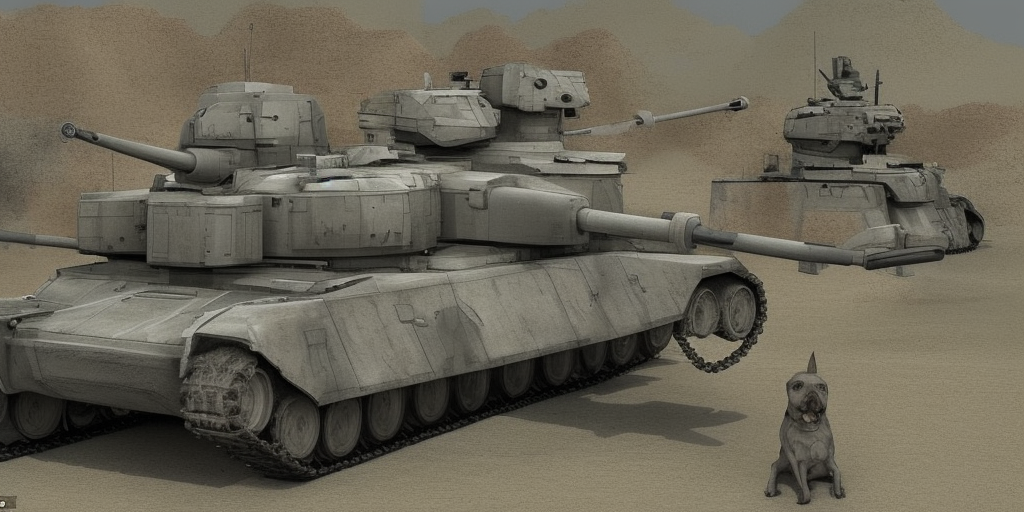 a 3d rendering of Think of someone else: Cerberus, that could be a good dog, a dog that is sometimes a bit much, but a good dog, that could be him. 

Think of me: tanks, sword, war culture – all the shit that beckons me to run around fully armored.
