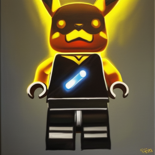 lego with lightsaber like pikachu oil painting on canvas