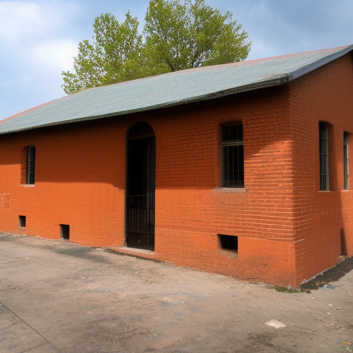 circular building, 32 rooms, two stories, orange bricks
