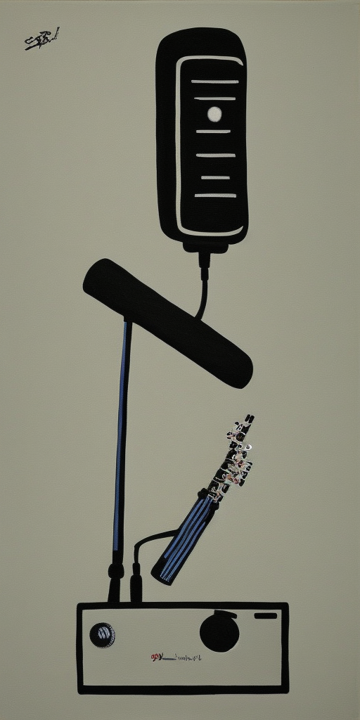 a painting of Rocket Guitar Keyboard Synthesizer Microphone