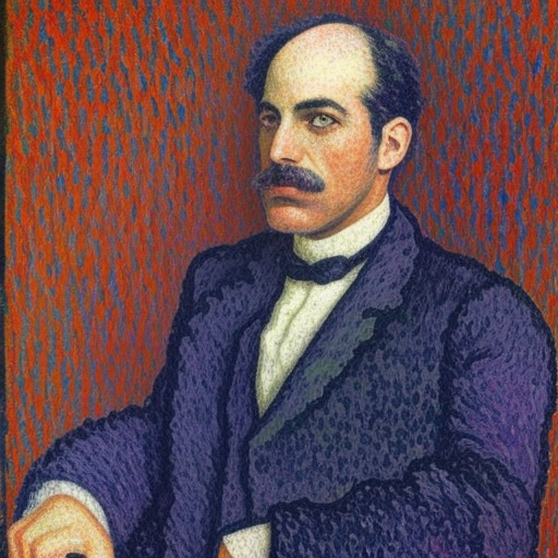 "Portrait de M. Félix Fénéon en 1890" is an oil painting created by the French artist, Paul Signac, in 1890. The painting is a portrait of Félix Fénéon, a French art critic and collector, who was a close friend of Signac. The portrait is executed in Signac's unique style, characterized by loose brushwork and the use of vibrant, contrasting colors. The background of the painting is a flat, solid color, allowing the focus to be on Fénéon's face and clothing. Fénéon is depicted with a serious expression, wearing a dark suit and a bow tie. The brushwork is loose and expressive, capturing the sitter's character and personality. The use of bright, bold colors, particularly in the clothing, adds to the lively atmosphere of the portrait. Overall, "Portrait de M. Félix Fénéon en 1890" is a striking example of Signac's Post-Impressionist style, showcasing his skill as a portraitist and his innovative approach to color and form.