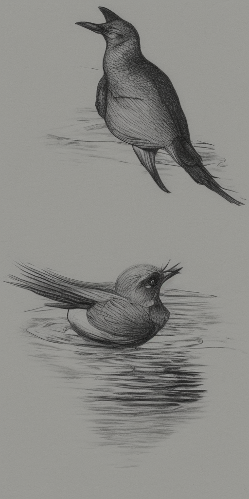 a drawing of A bird suffocates in water