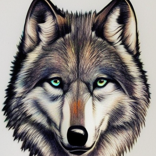 wolf with star fur, high quality, colourful pencil illustration high quality